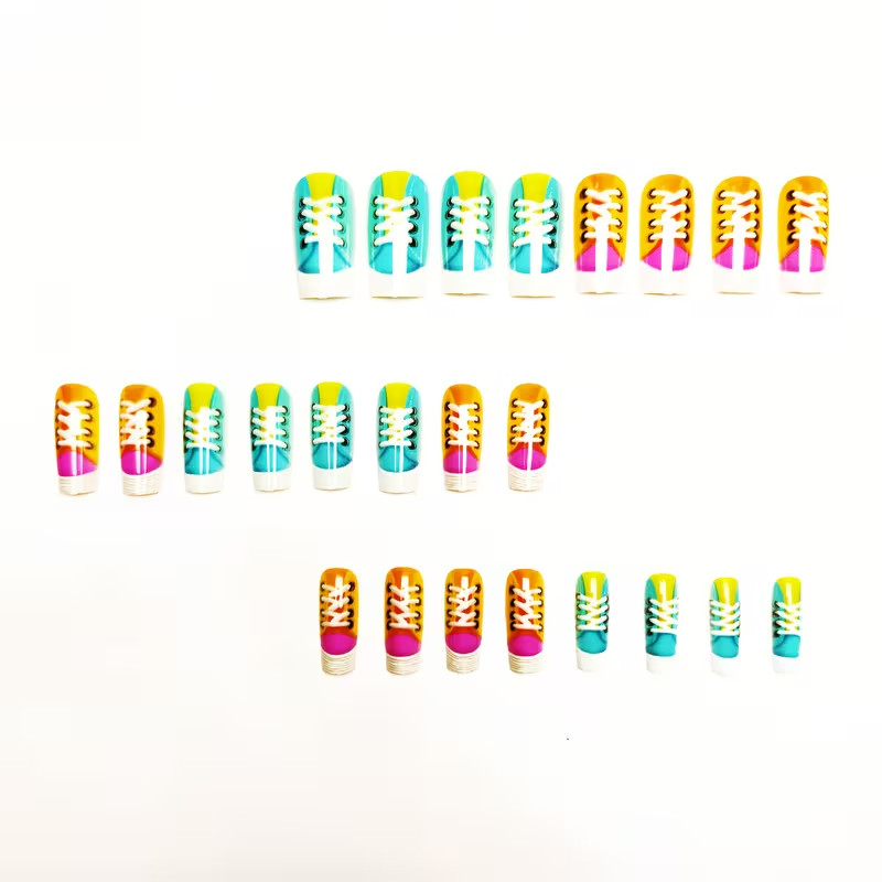 24pcs Medium Press-On Nails Ballet Shape Colorful Shoes Unique Cool Design Daily