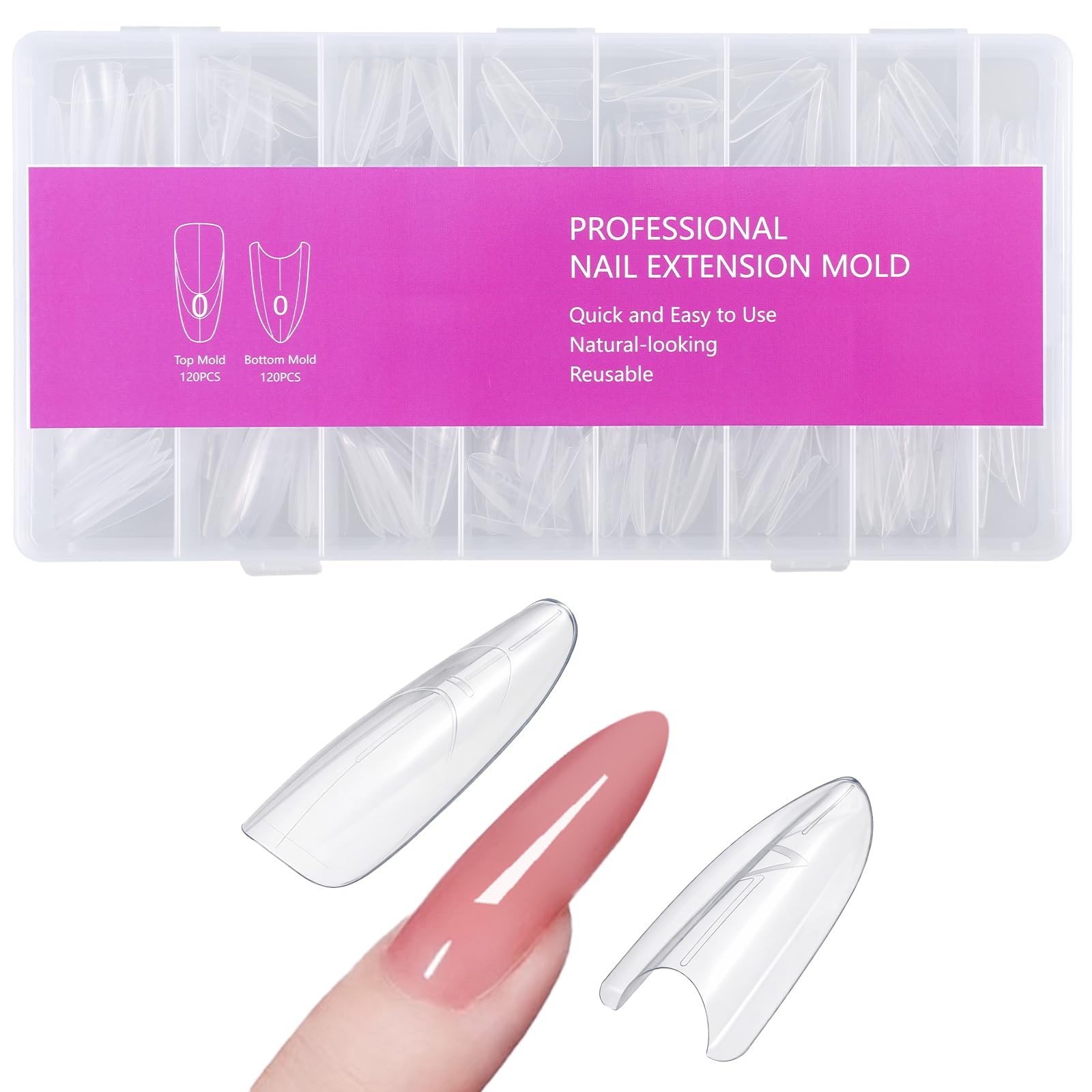 240 PCS Original Sandwich Nails Dual Forms, 15 Sizes Long Coffin Reusable Nai…