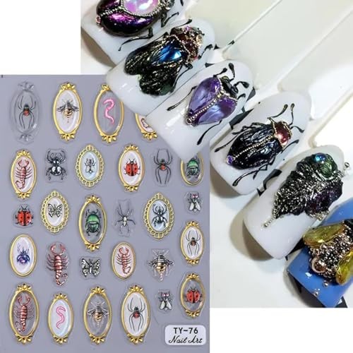 Spring Summer Nail Art Stickers 5D Embossed Insect Nail Decals Style-10