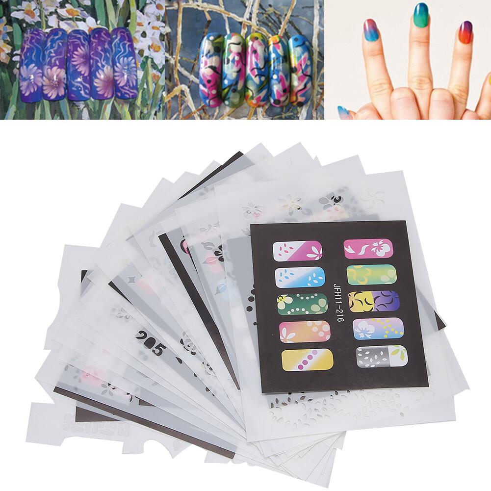 20pcs Nail Art Printing Template Stencil Reusable Nail Sticker DIY Manicure HPT