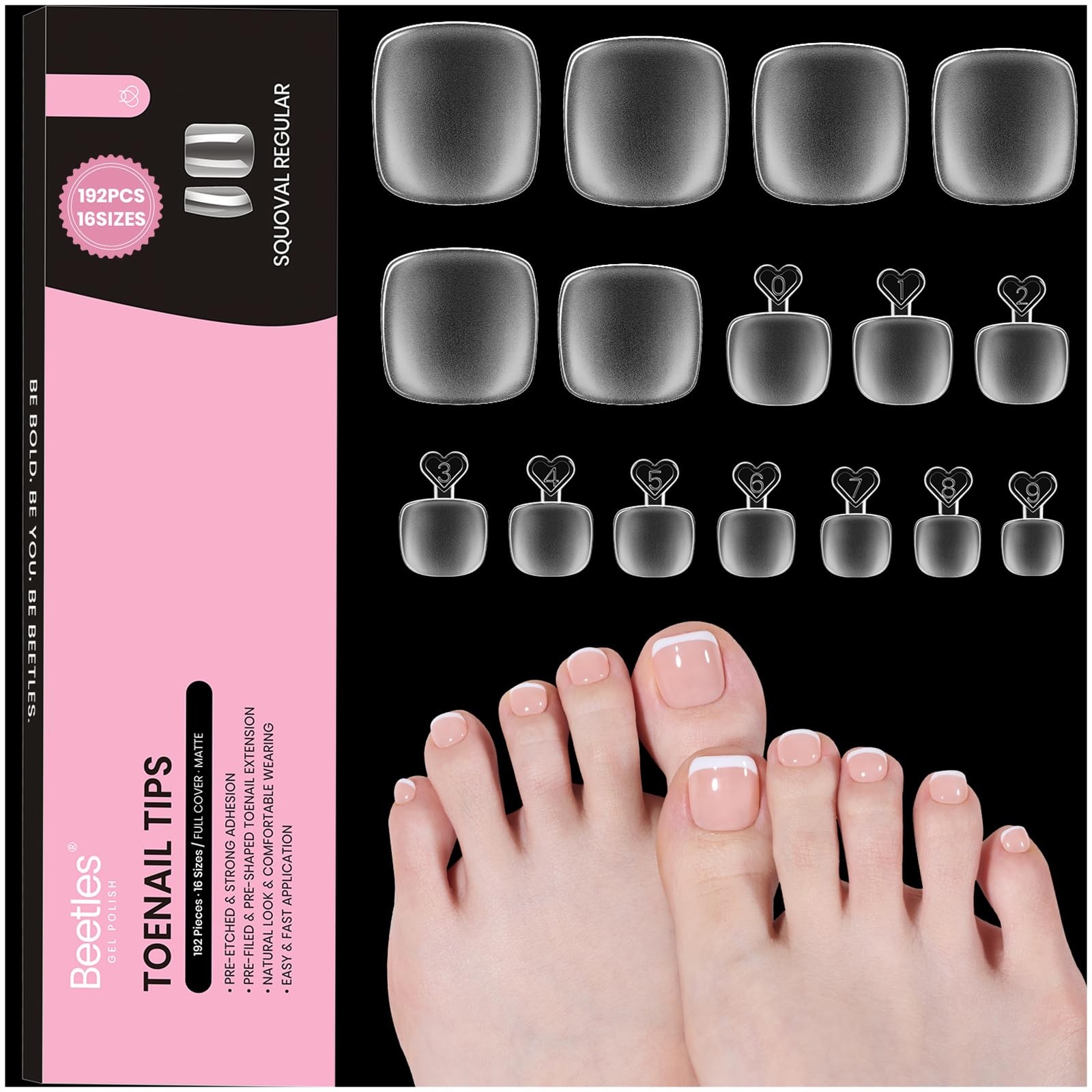 Beetles Soft Gel Toe Nail Tips Square – 16 Sizes 192 0.5 Fl Oz (Pack of 1)
