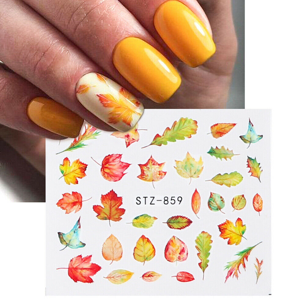 Nail Art Water Decals Stickers Transfers Autumn Winter Green Maple Oak Leaf NH15