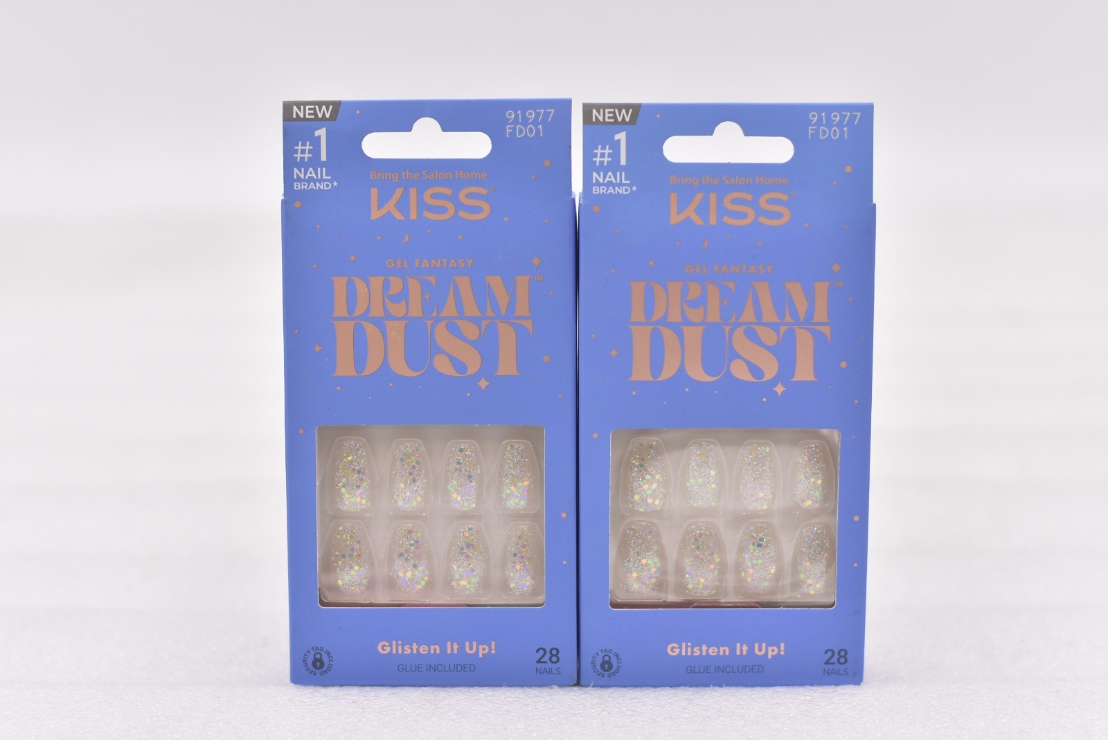 Lot of 2 Kiss Gel Fantasy Dream Dust FD01 Short False Nails – 28 Nails