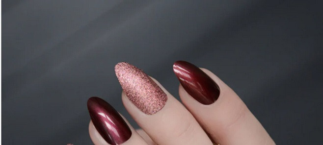 Pretty Woman Faux Nails #PD6261 Burgundy and Burgundy with Glitter
