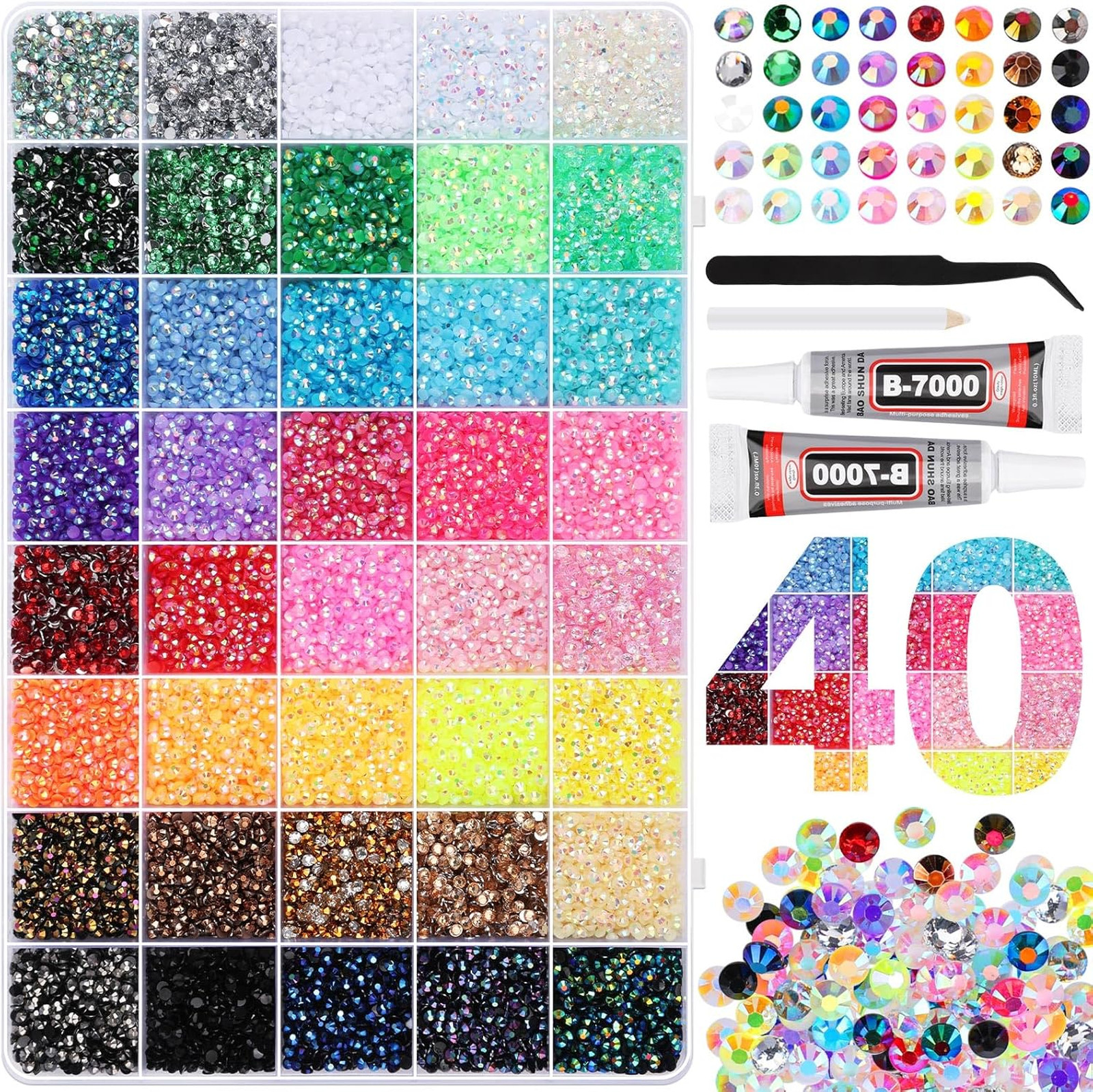 32000Pcs Bedazzler Kit with Rhinestones, Bedazzling Kit 40 Colors 3mm with 2Pcs