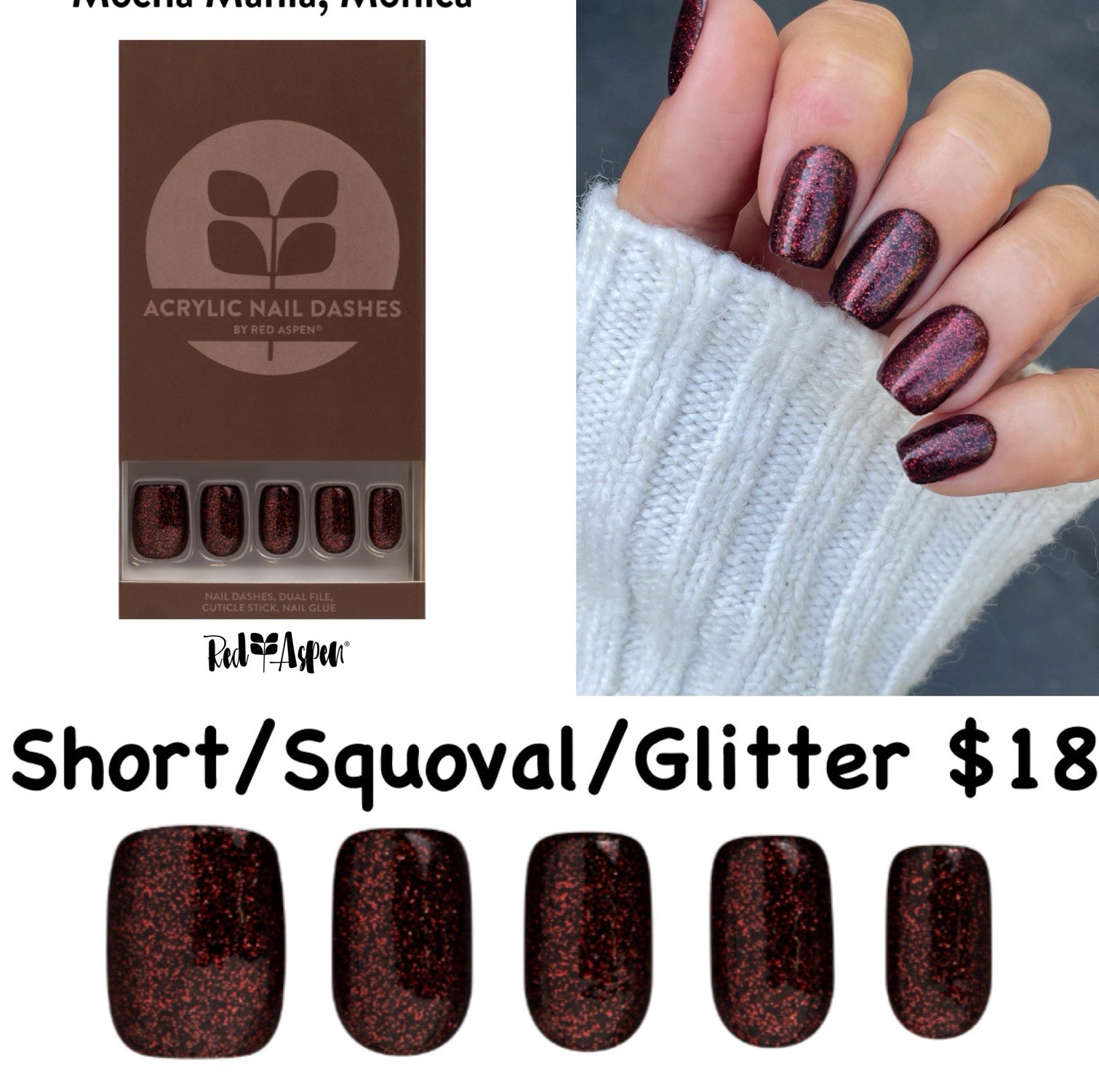 Red Aspen Press-On Nails Mocha Mania Monica Short Squoval Glitter Glue Included