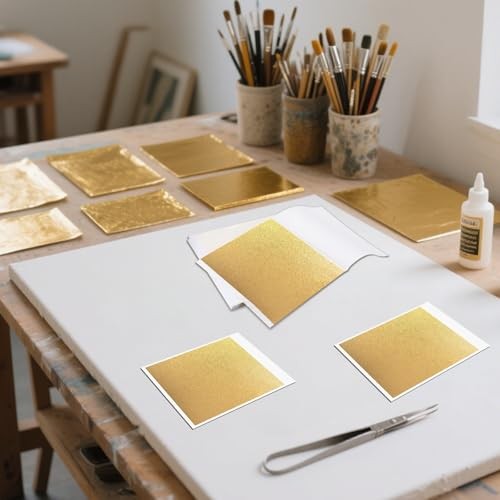 TIPTAP 300PCS Gold Leaf Sheets, 3.15×3.35IN Gold Foil Paper, Gold Flakes,