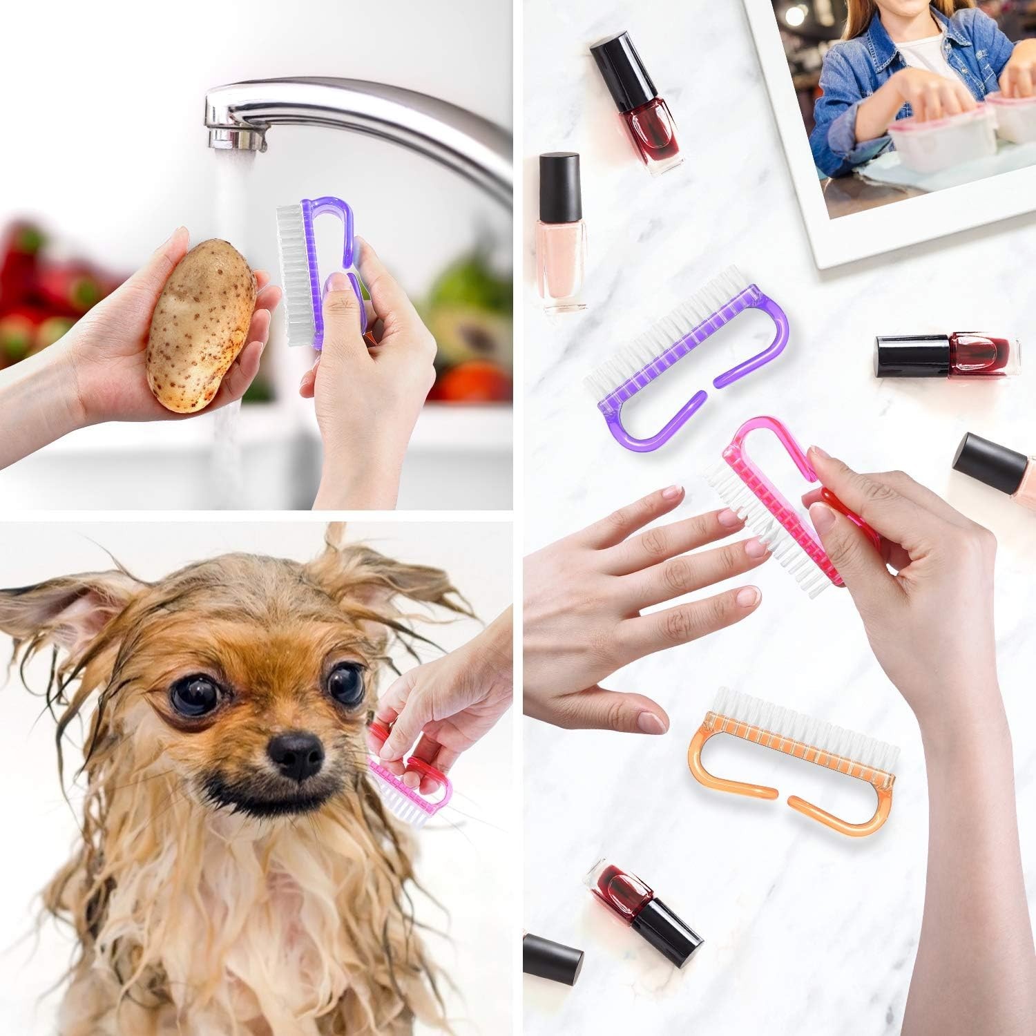 Stylish Orange Nail Brush Set – 4 Pack with Ergonomic Grips for Easy Cleaning