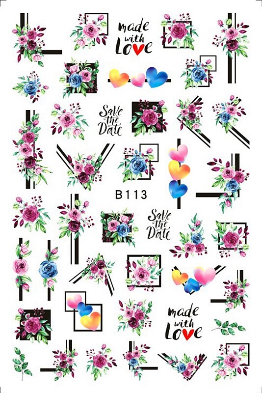 Rose Daisy Heart Love Flower Nail Sticker Geometric Stripes Line Leopard Print
