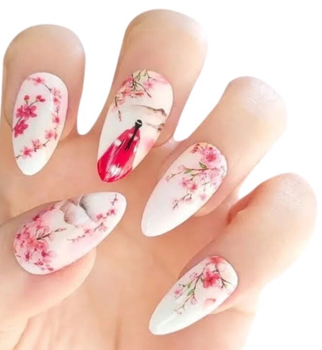 Nail Stickers Art Decal DIY Design 3D Waterproof Cherry Blossom Flower XF3341