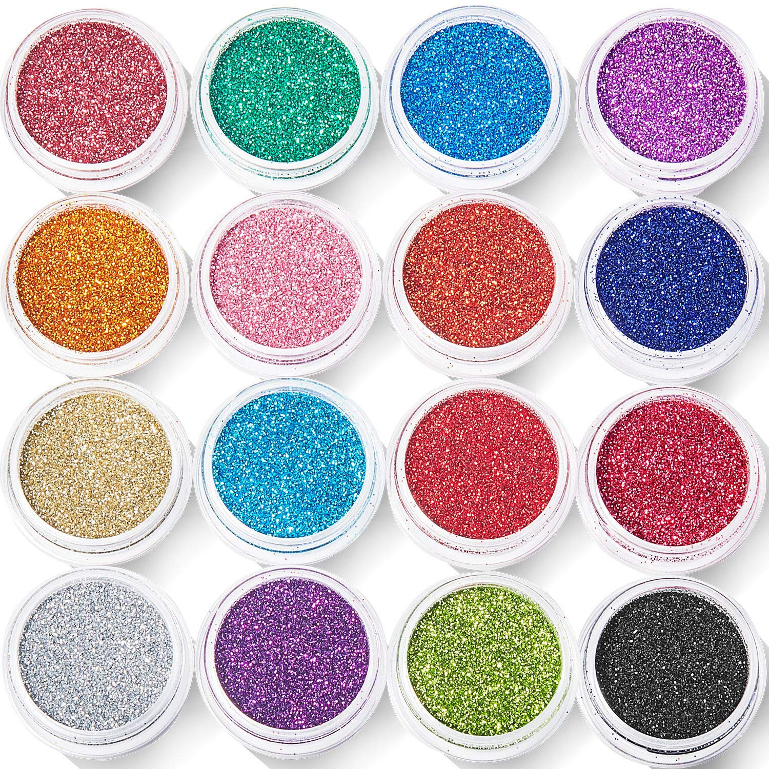 16 Color Fine Glitter Powder Set for Nails Makeup Crafts Body Art DIY