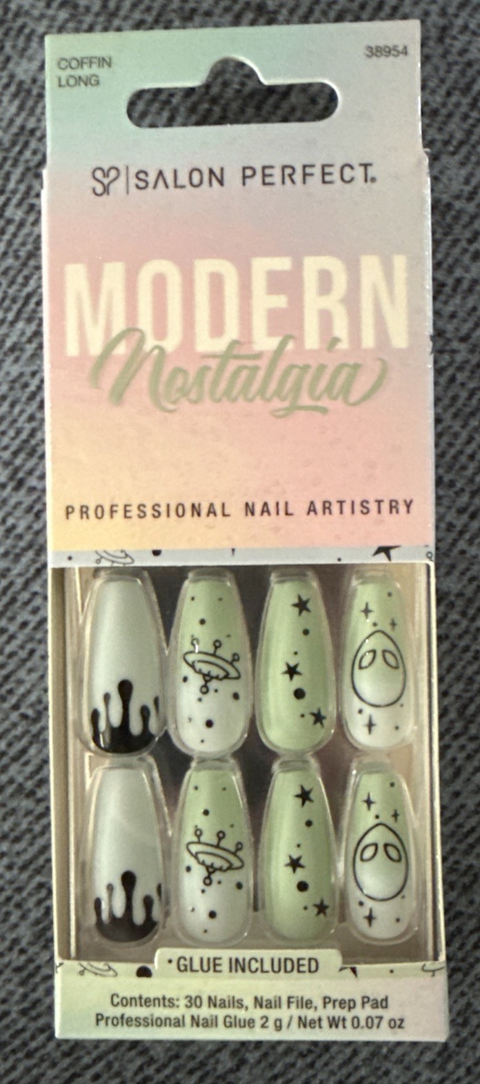 Alien UFO Salon, Perfect Nails Coffin Long Green Blue
