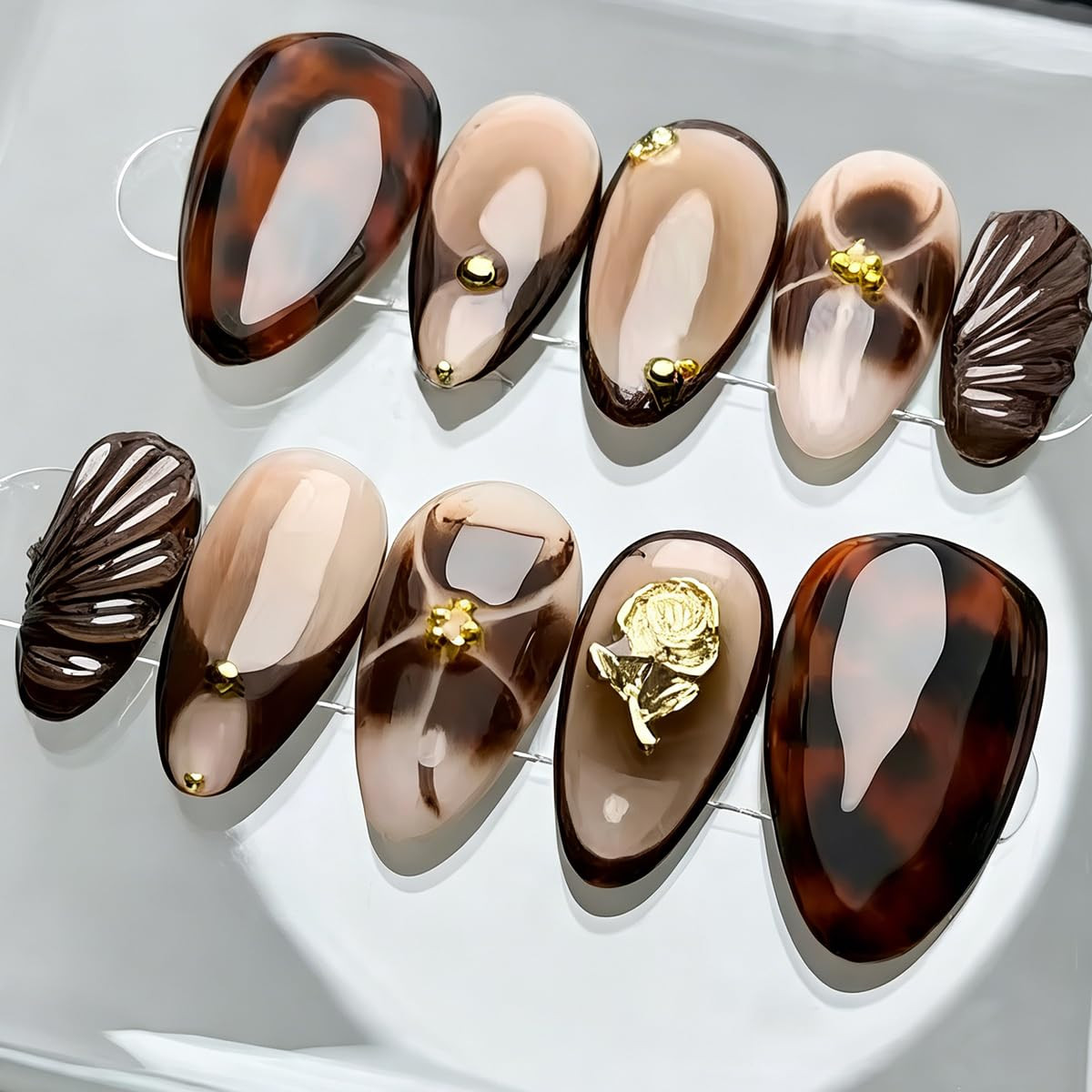Almond Press on Nails Colorful Fake Nails Medium Summer Y2K False Nails with Str
