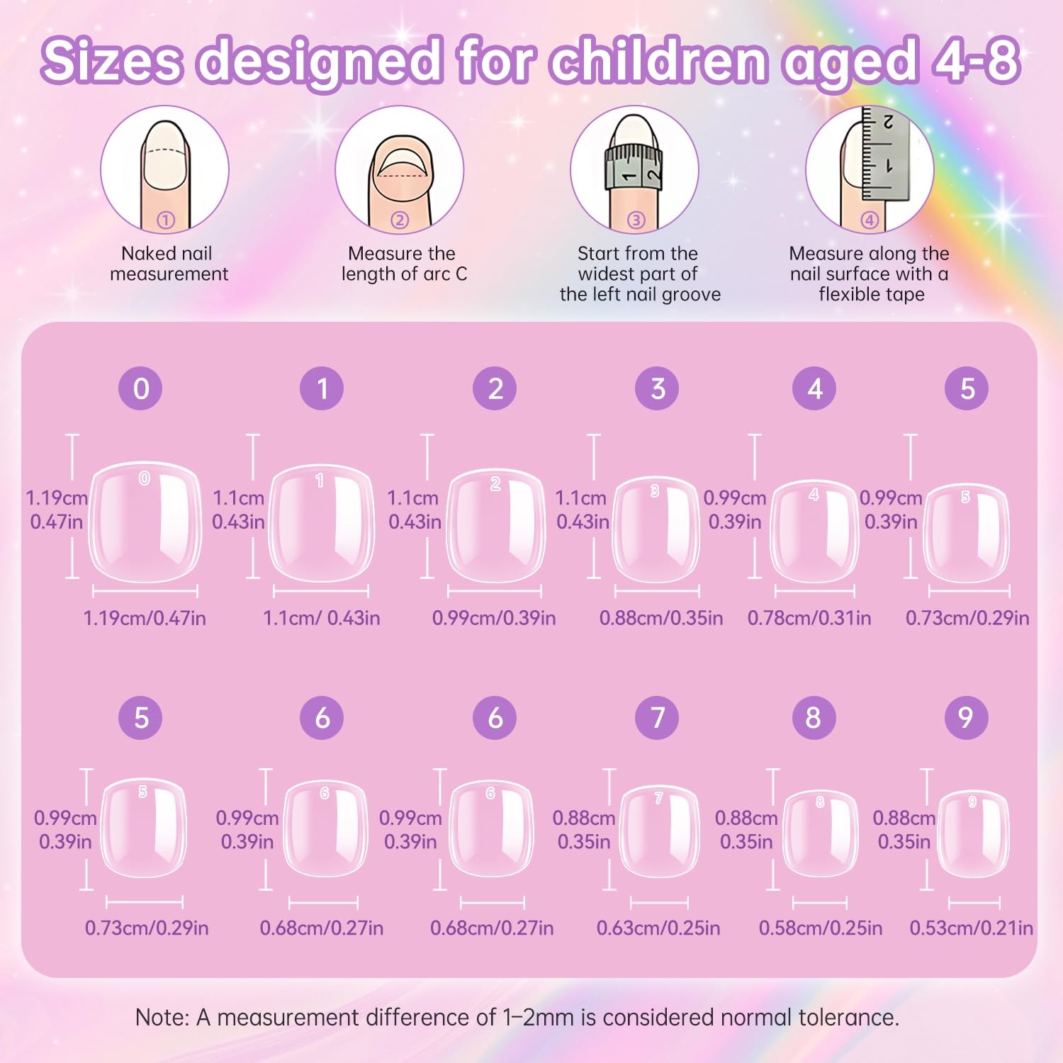 krofaue Short Suqare Kids False Nails – 240Pcs Press on Nails for Girls,Full Cov