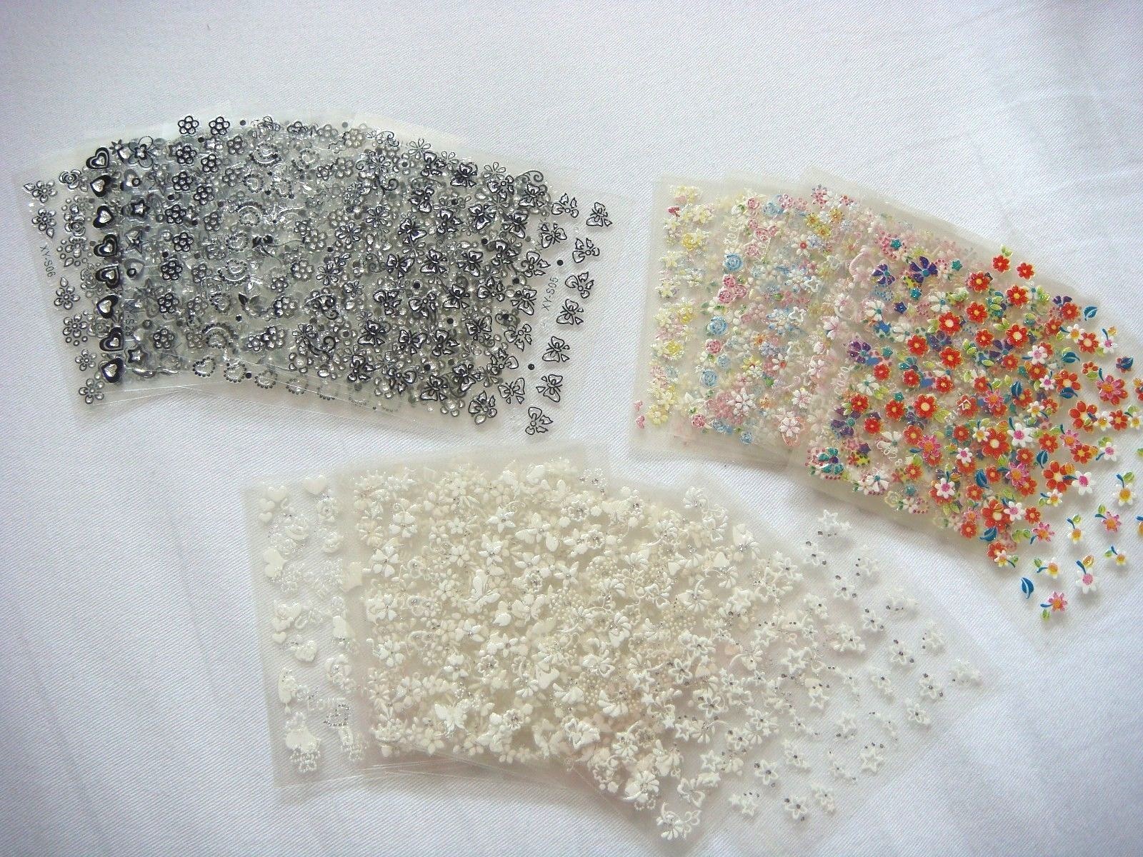 3D Nail Art Stickers 10x Sheets High quality Flowers White Black Colour