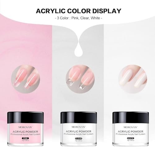 Acrylic Nail Kit: Clear Pink White Acrylic Powder and Professional Liquid Set fo