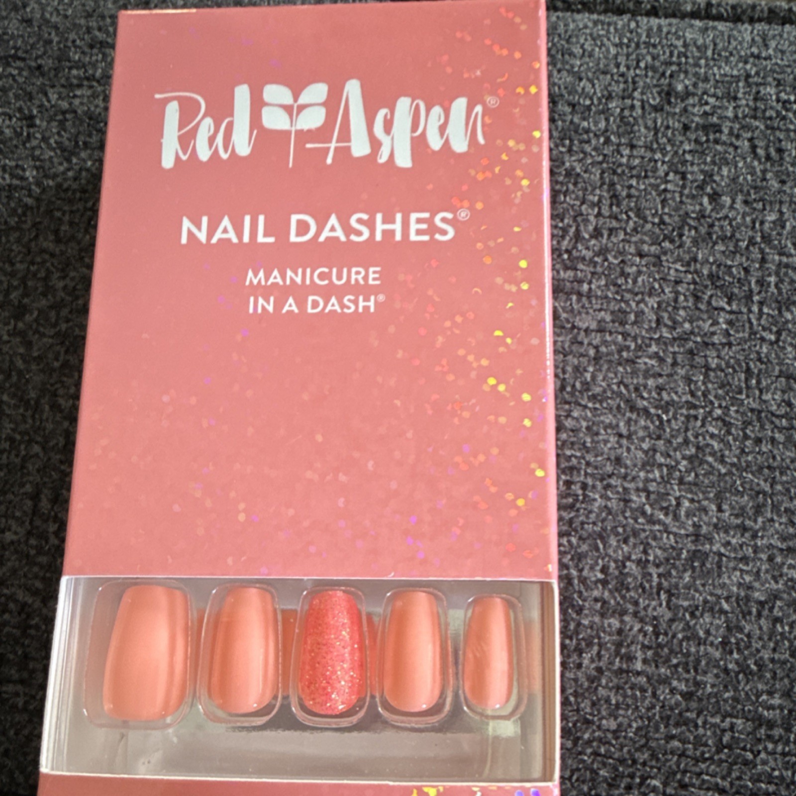 Red Aspen Nail Dashes Press-On Nails Coral Pink Glitter Pre-Designed Kailani’s