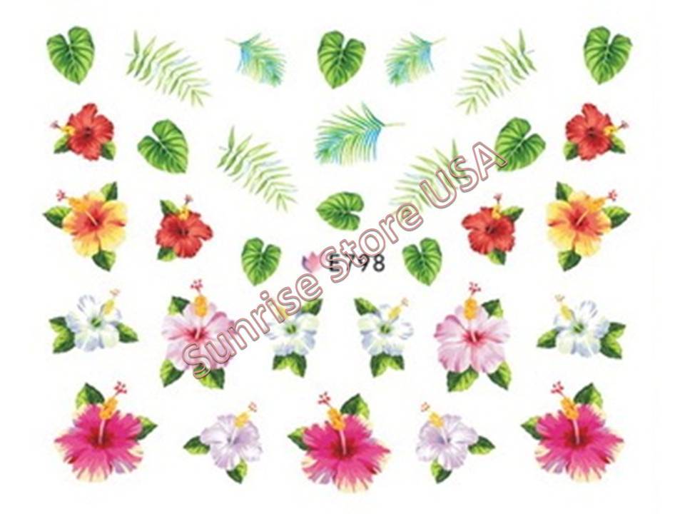 11 Designs 3D Nail Art Sticker Hawaii Flower Leaves Plumeria Decals Manicure DIY