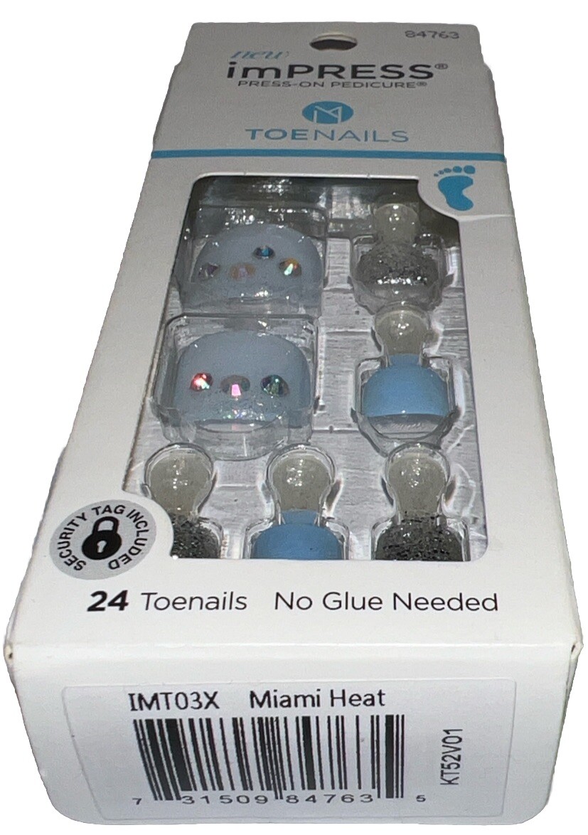 Kiss Impress Press On Pedicure Toenails #84763 Miami Heat (New/Sealed/See Photos