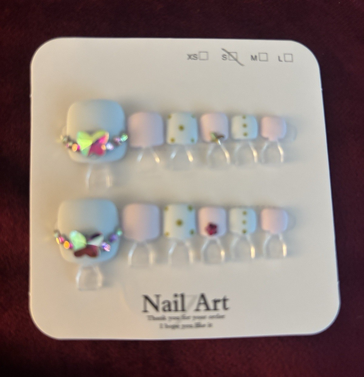 Nail Art Press-On Nails Set Pink/White 3D Butterfly Short Square Pre-Designed