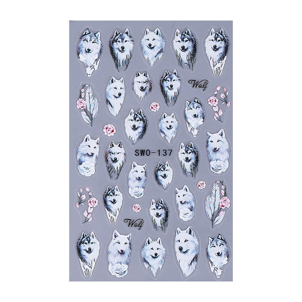 5D Nail Art Wolf Flower Christmas Stickers Self Adhesive DIY SWO137 NH30