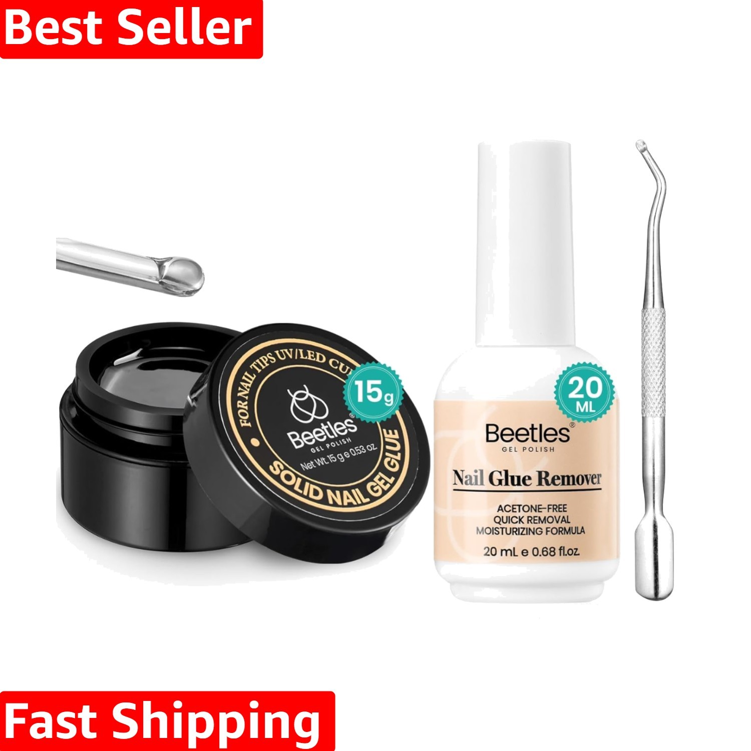 Beetles Solid Nail Glue Gel with 20ml Nail Glue Remover Set 15g for Press On …