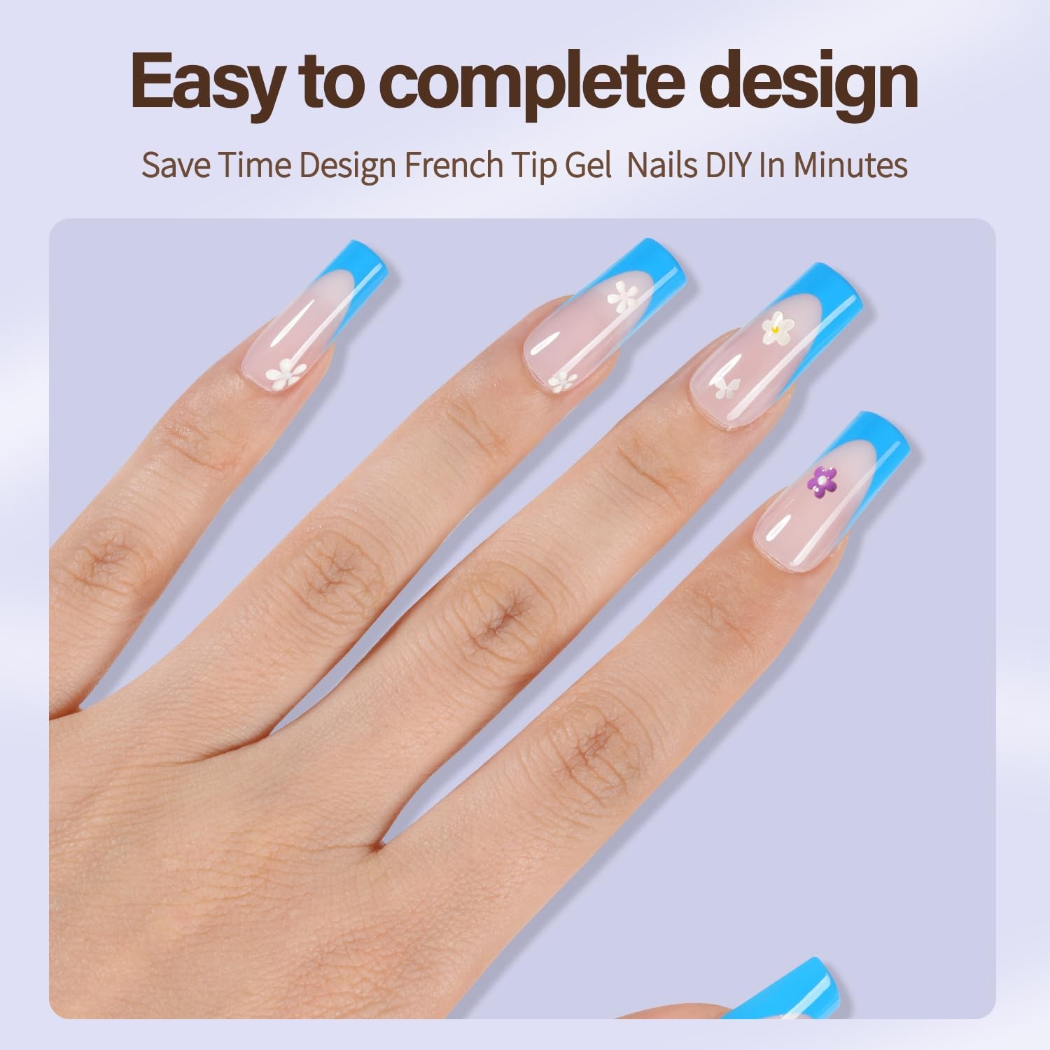 Misssix XBASICTIPS Blue French Tip Press On Nails, 150Pcs French Nail Tips Lo…