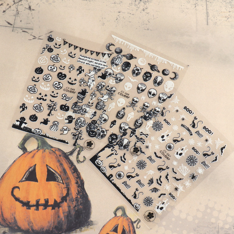 Halloween Nail Art Sticker Fluorescent Skull Spider Witch Ghost Pumpkin Bat NS43