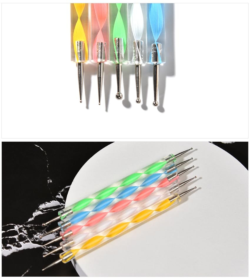 5Pcs Double-Ended Nail Art Dotting Pens 10 Different Diameter Ball End Dots Pain