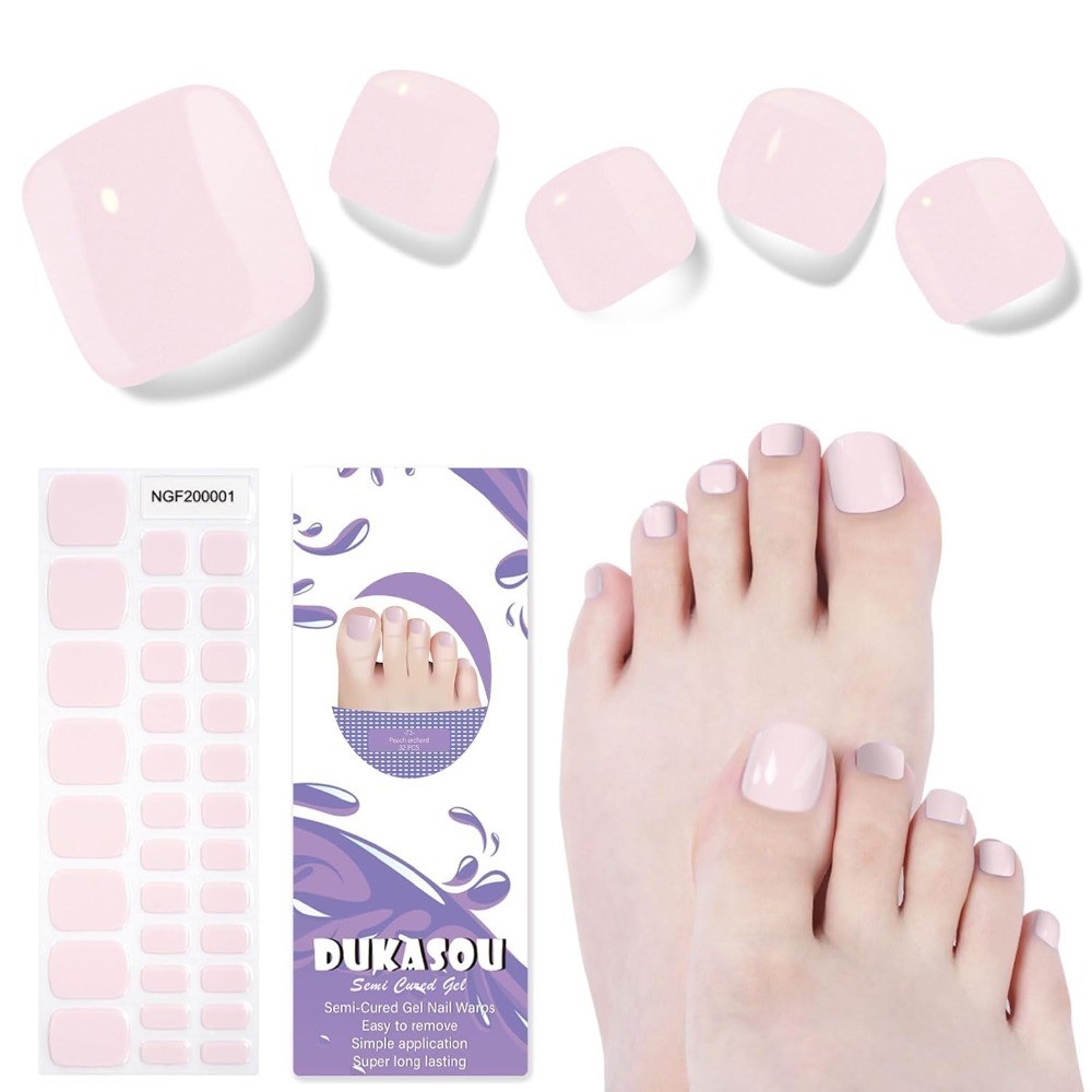Semi Cured Gel Nail Strips for Toes 32 Pieces Long Lasting Toe Nail Wraps