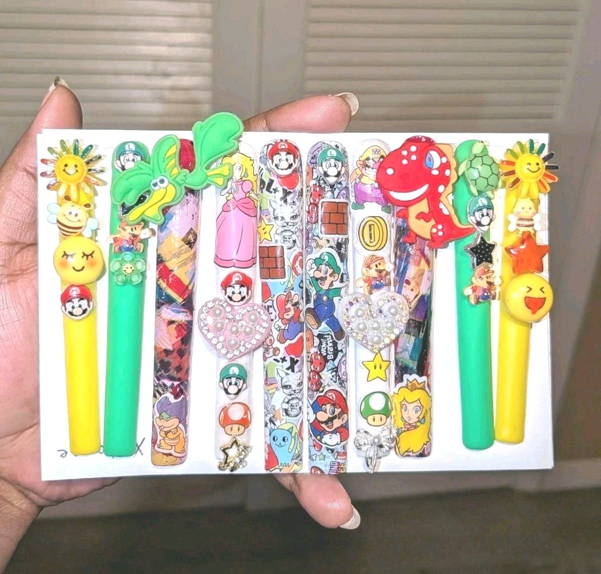 Bright Custom Super Mario Multicolor Decorative 6Xl Press On Nails Sz X-Large