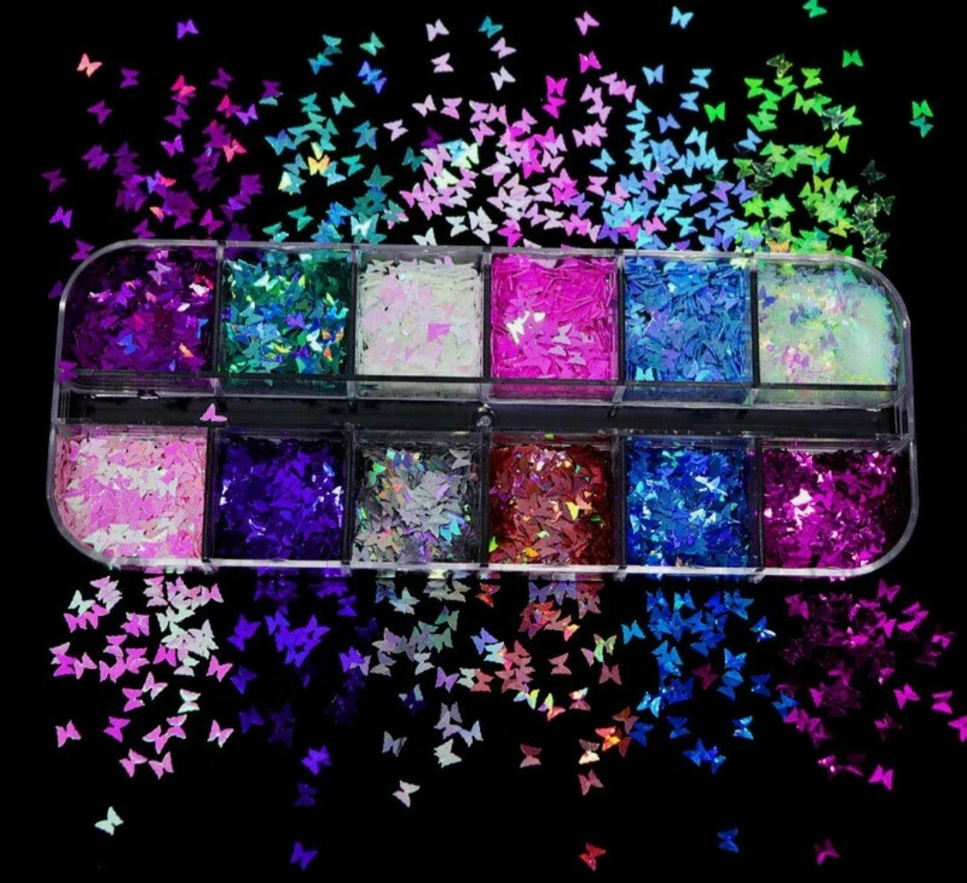 8 boxes Nail Glitter 3D Sequins by Artdone Butterfly Heart Manicure Art Acrylic