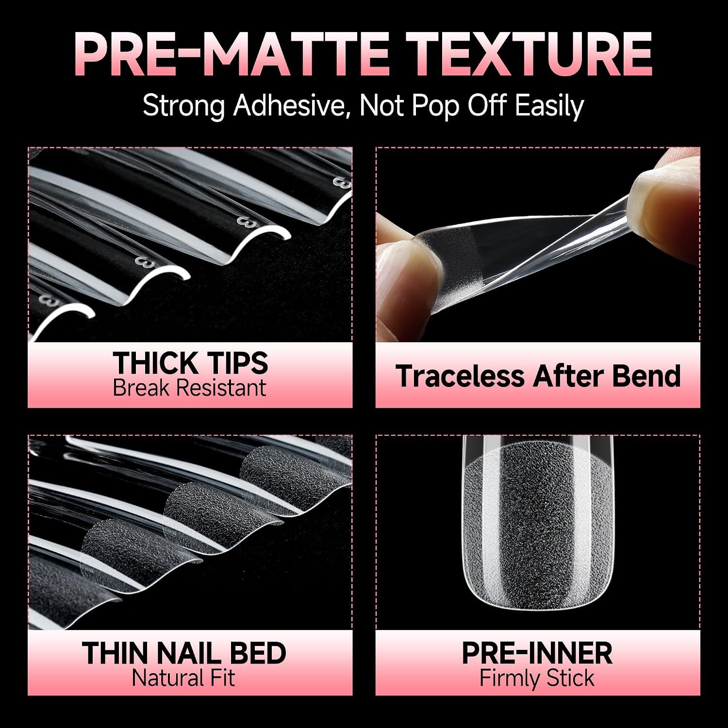 Half Matte Full Coverage Traceless Gel Nail Tips – 216PCS for Creative Designs