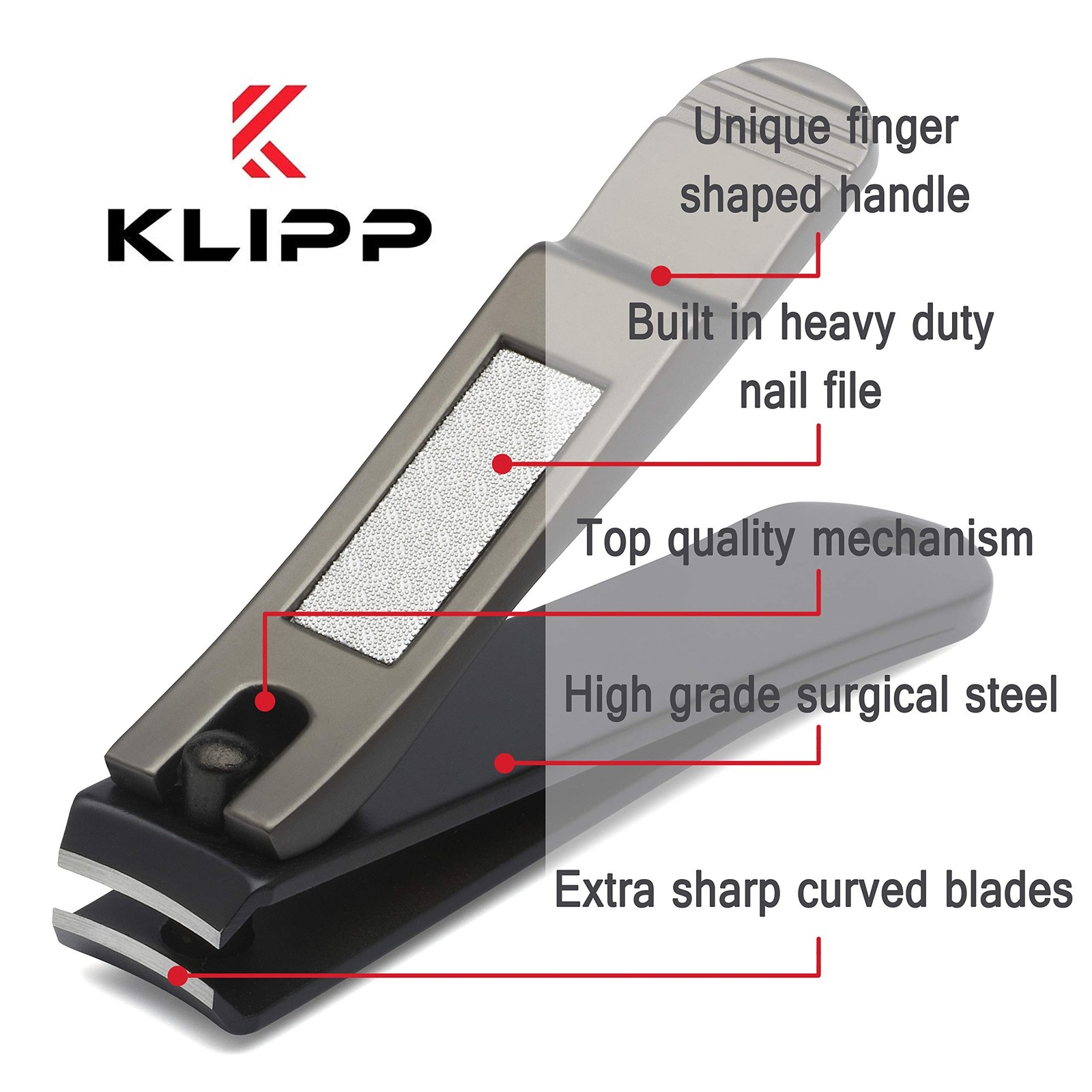 Nail Clipper Set for Men and Women, KLIPP Arched Zinc Alloy Nail Clippers wit…