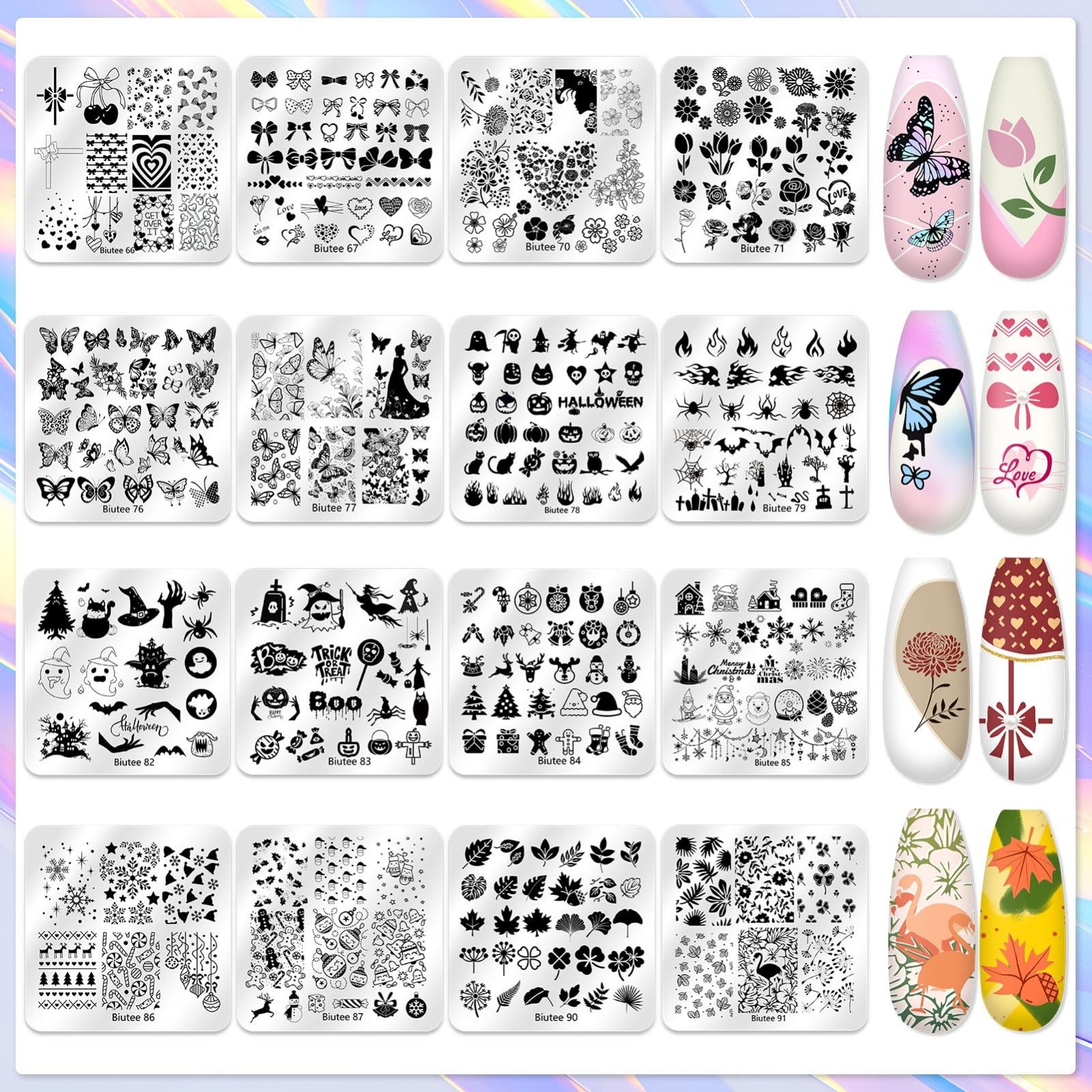 16Pcs Nail Stamping Kit with 8 Colors Polish Gel, Stamper, Scraper & Storage Bag