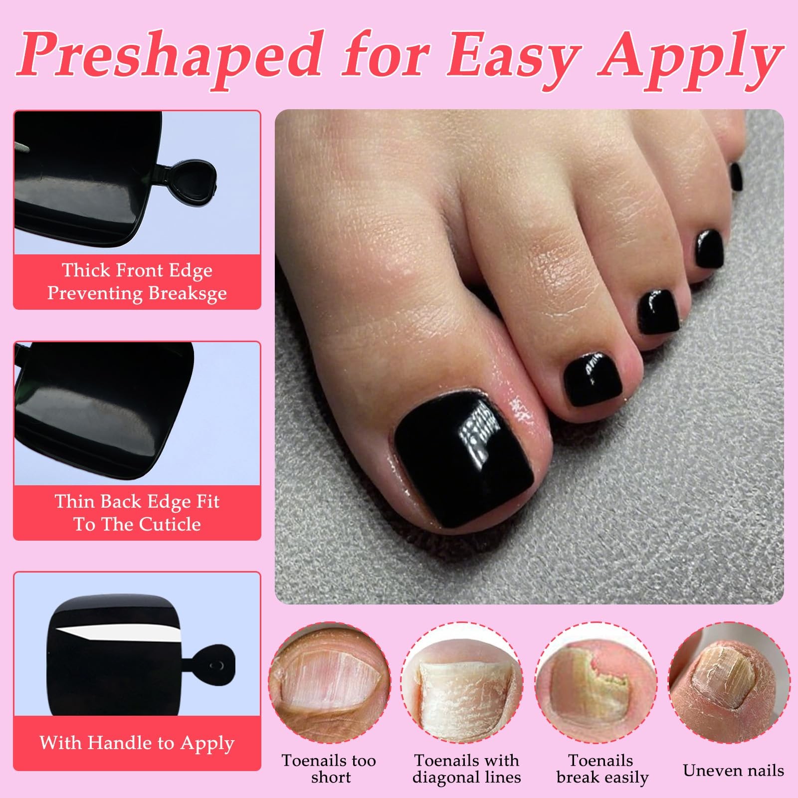 Lifextol 120PC Black Press on Toenails for Women Fake Toe nail