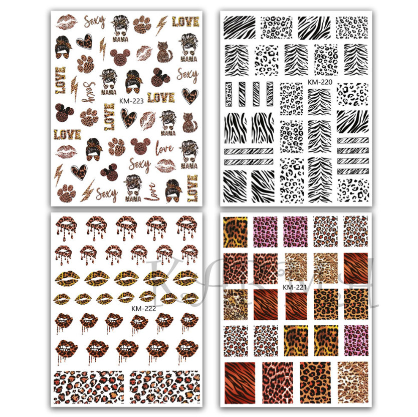 Leopard Lip Heart Wild Animal Nail Stickers 3D Sexy Self Adhesive Decors NH22