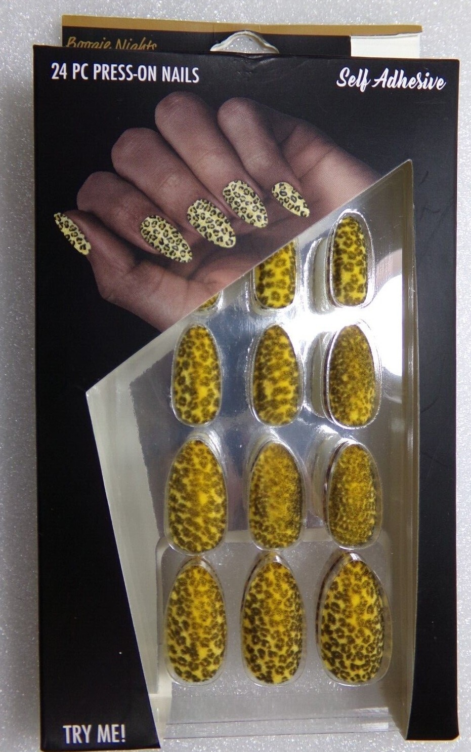 Boogie Nights NAILS Press ON Furry Leopard Print LONG , Almond, Halloween