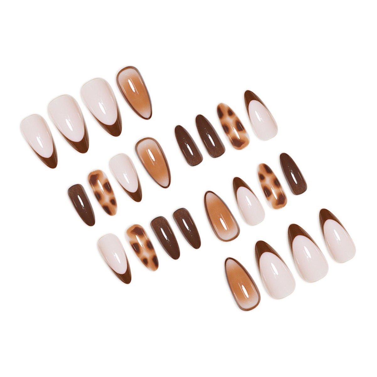 Leopard Print Almond Press On Nails Black Brown Medium Length