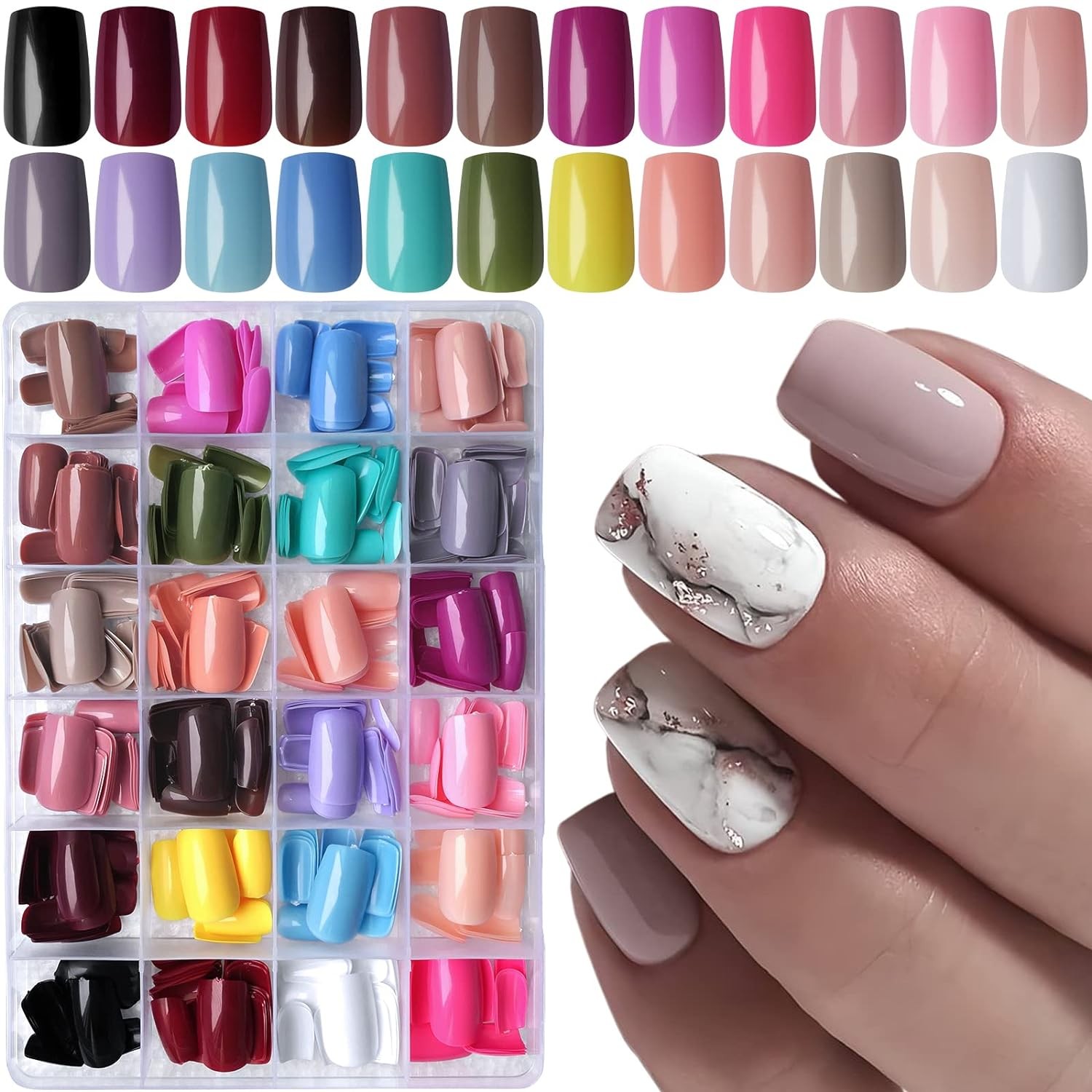 LoveOurHome 576pc Square Press on Nails Medium 1 Count (Pack of 1), Glossy