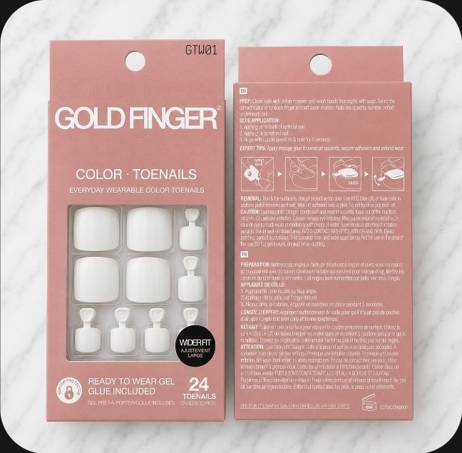 4 x Goldfinger GTW01 White Toenails With Gel Glue Wider Fit 24 ea Set NIB!