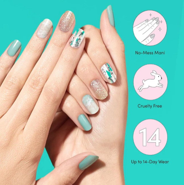 Dashing Diva DESERT QUARTZ, Light Green Gloss,Silver,Tie Dye,Glitter Nail Strips