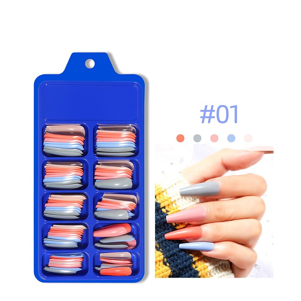 100Pcs False Nail Tips Colors Full Cover Long Ballerina Fake Nails Art Decor DIY