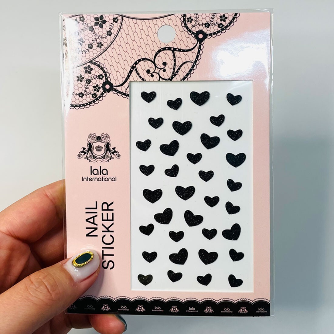 Embossed Point Nail Art Black Hearts 3D DIY Sparkle Stickers Made in Korea Trend