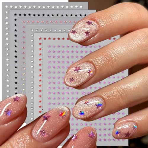 6 Sheets Star Nail Decals for Nail Art 3D Self-Adhesive Star Nail Stickers-2