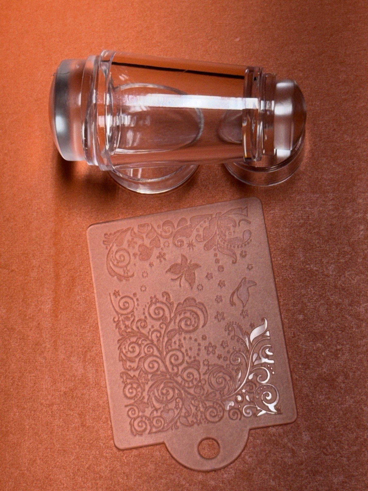 Clear Transparent Nail Stamping Stamper w/ Lid, Detachable Floral Scraper
