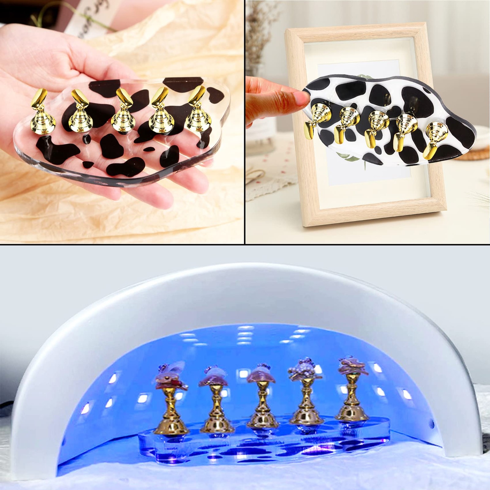 2Set Acrylic Nail Stand with 42pcs Reusable Putty Press on Nail Kit Metal Nai…