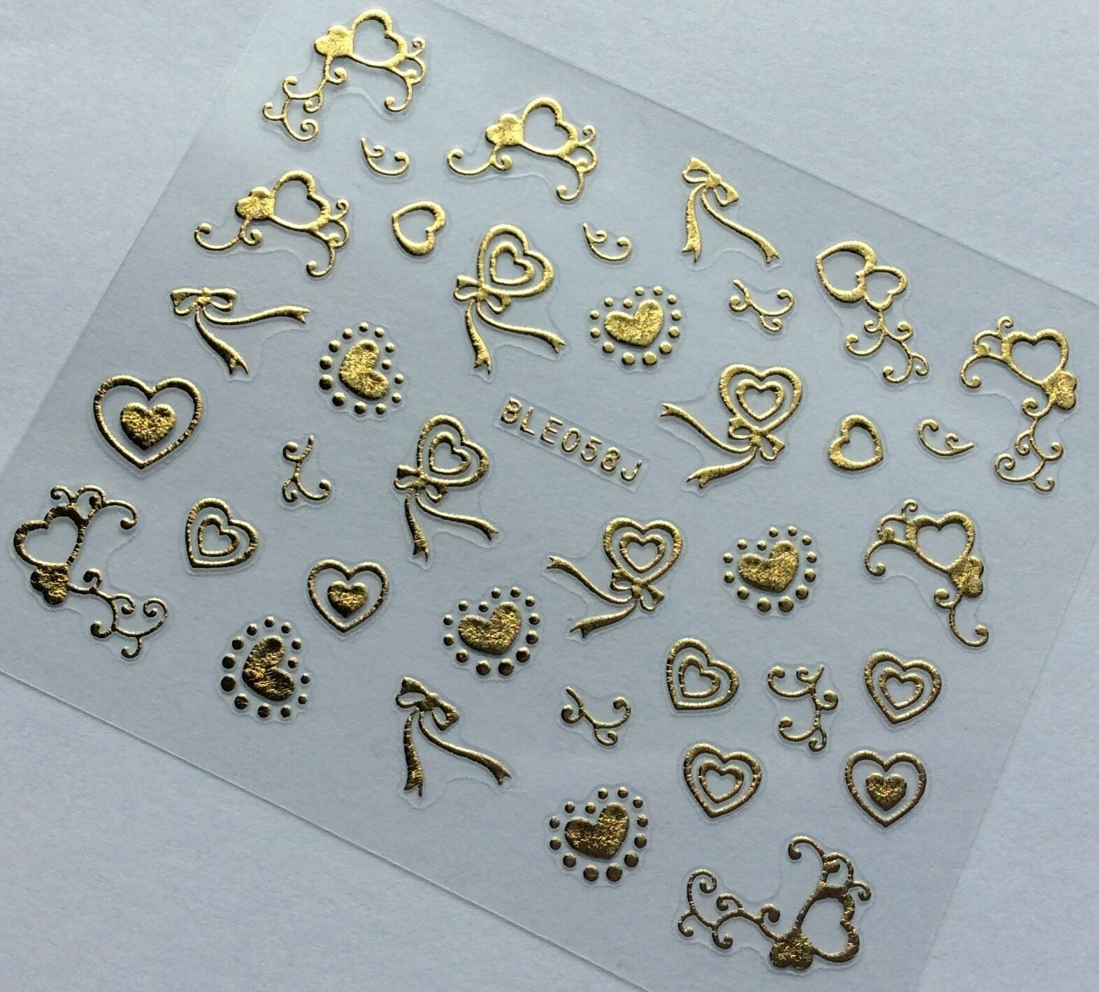 Nail Art 3D Decal Stickers Hearts Gold or Silver BLE058J