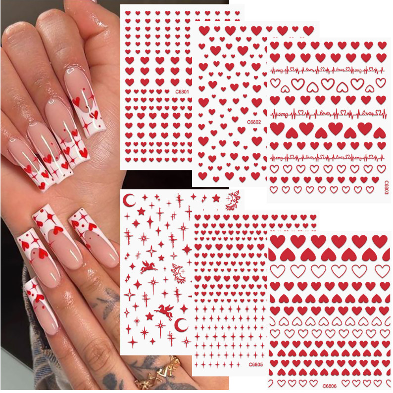 6 Sheets Set Heart Star Gold Silver Nail Art Sticker Decoration Manicure NS53