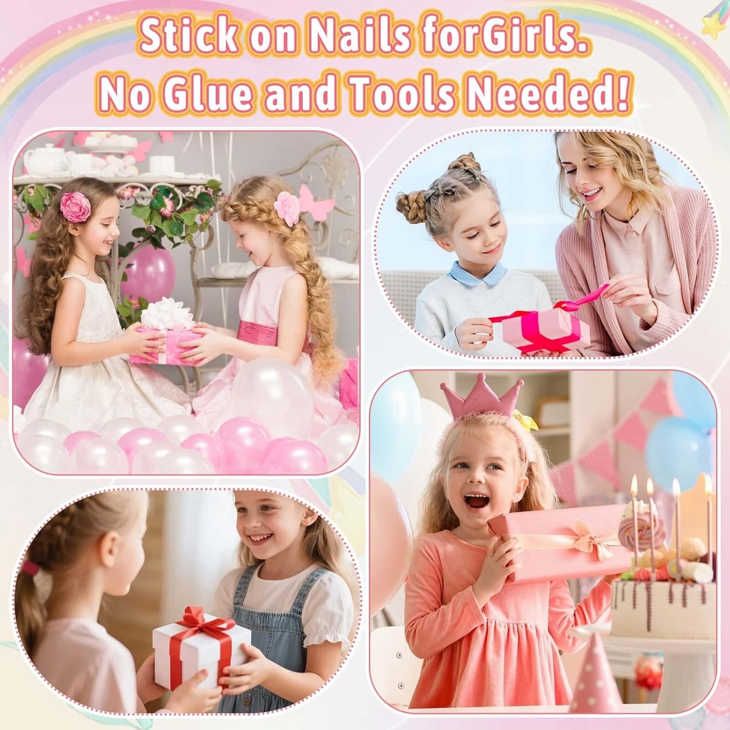 Beautiful 144 Pcs Kids Nail Kit – Safe, Easy-to-Apply Press-On Nails for Girls